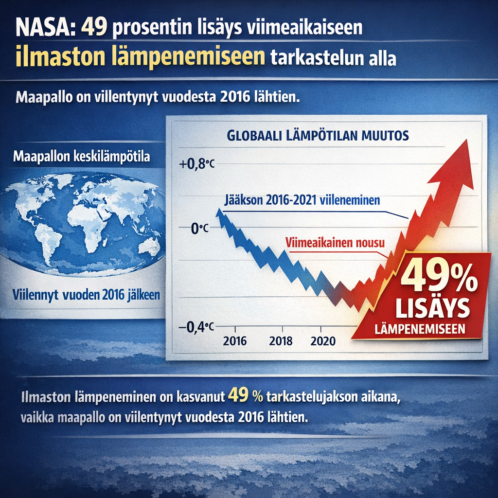 NASA:n 49 prosentin lisäys viimeaikaiseen ilmaston lämpenemiseen tarkastelun alla, kun maapallo on viilentynyt vuodesta 2016 lähtien.